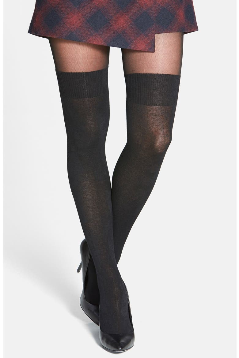 'Secret Socks' Tights, Main, color, BLACK