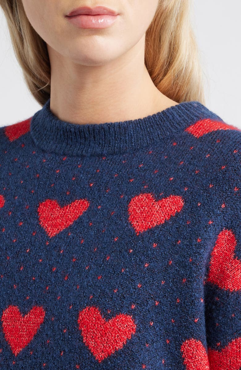Caslon<sup>®</sup> Jacquard Heart Crewneck Sweater, Alternate, color, Navy Still- Red Heart