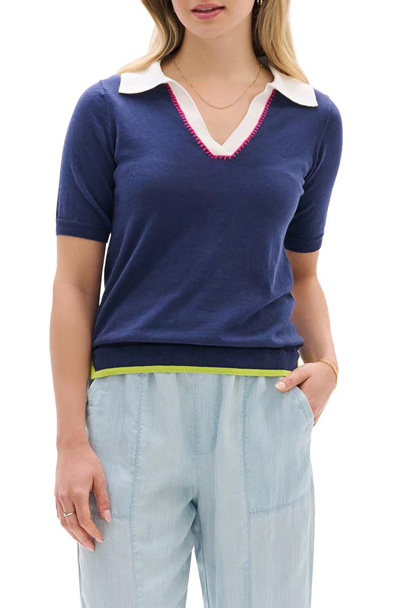 Hatley Patriot Blue Johnny Collar Cotton Polo, Main, color, Navy Blue