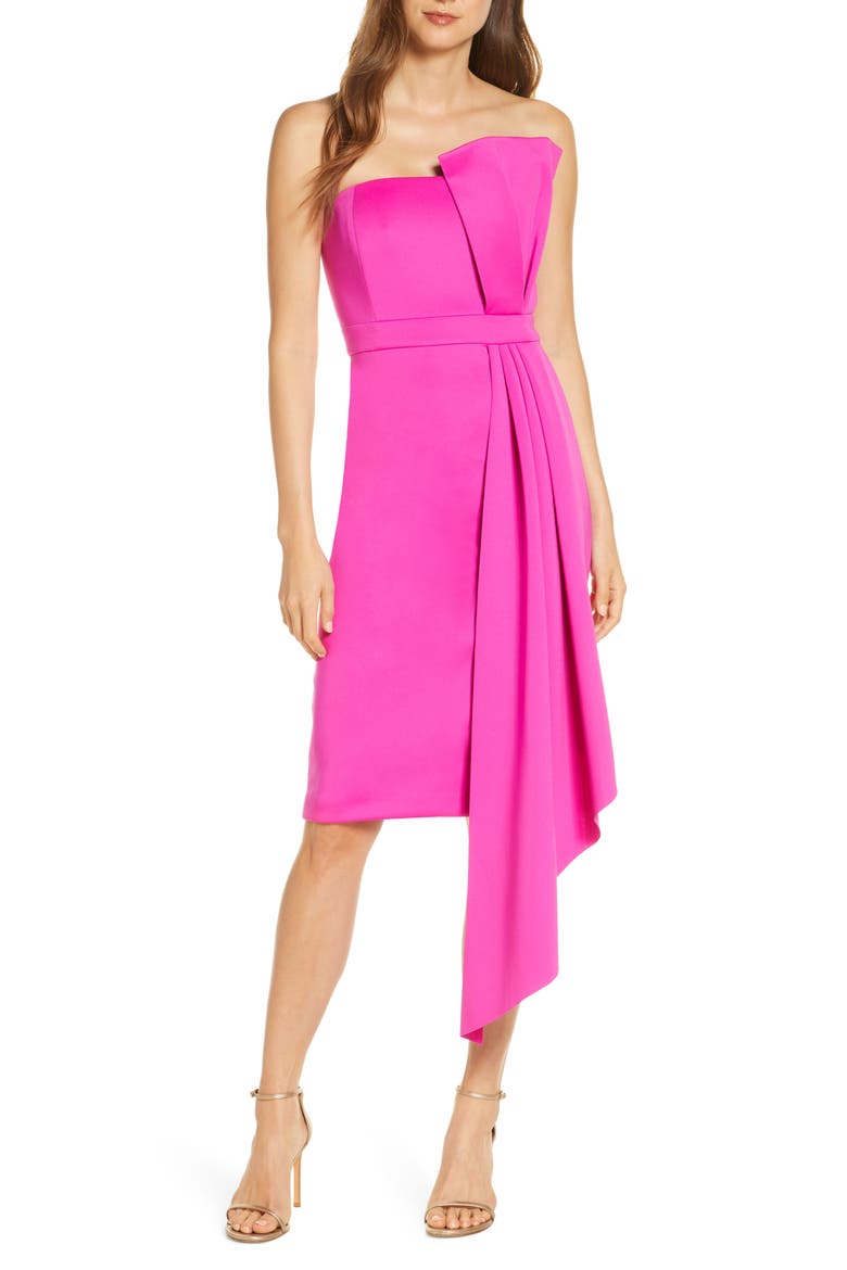 Strapless Scuba Crepe Cocktail Dress, Main, color, FUCHSIA