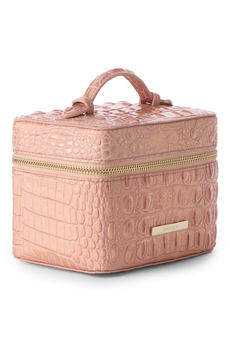 Small Charmaine Croc Embossed Leather Train Case, Alternate, color, ROSE GOLD