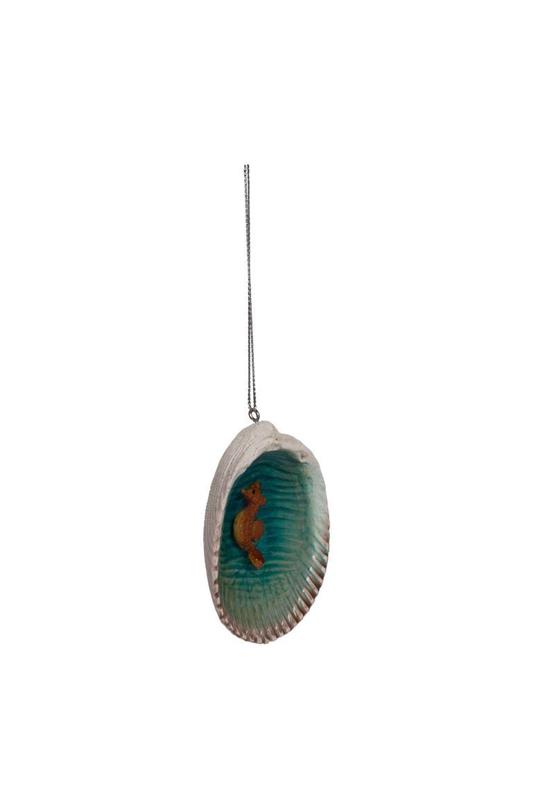 Seahorse In Seashell Tree Ornament, Alternate, color, Blue