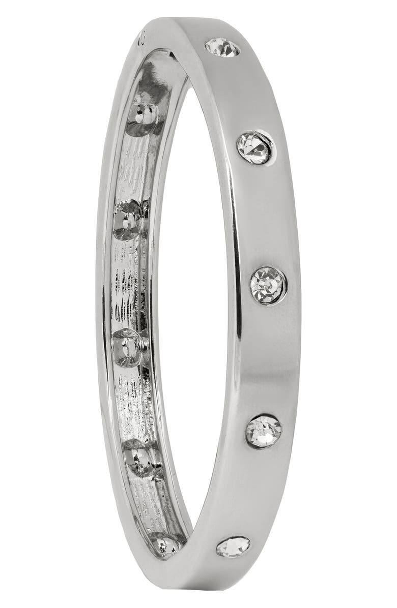 SAACHI Crystal Studded Hinged Bangle Bracelet, Main, color, Silver