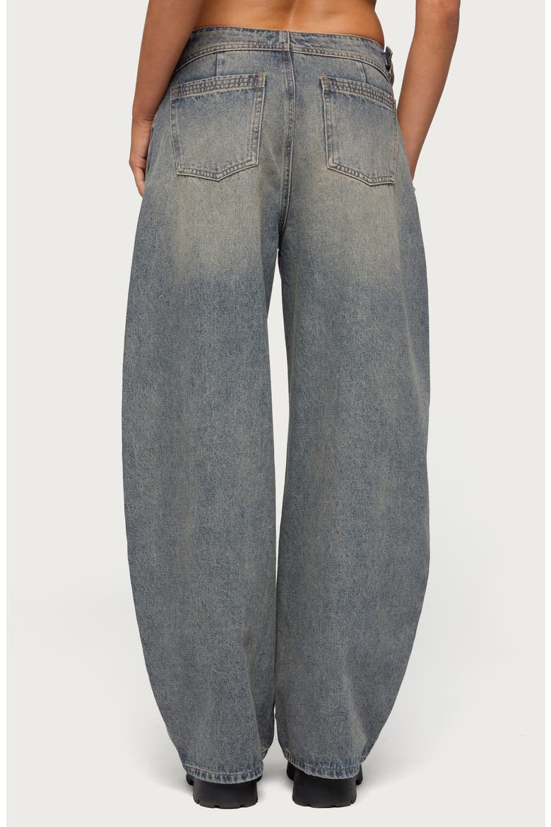 Buckle Tab Low Rise Barrel Leg Jeans, Alternate, color, BLUE-VINTAGE-WASHED