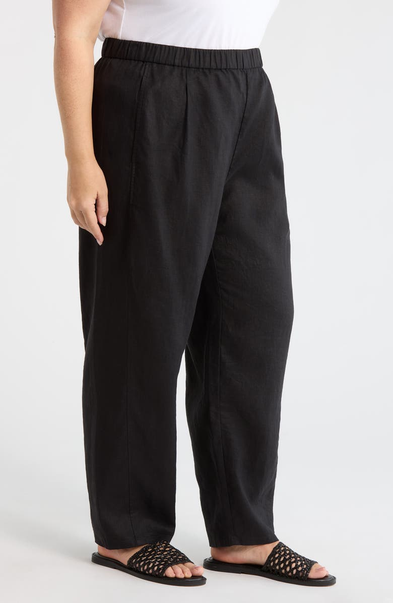 Eileen Fisher Pleated Organic Linen Ankle Lantern Pants, Alternate, color, Black