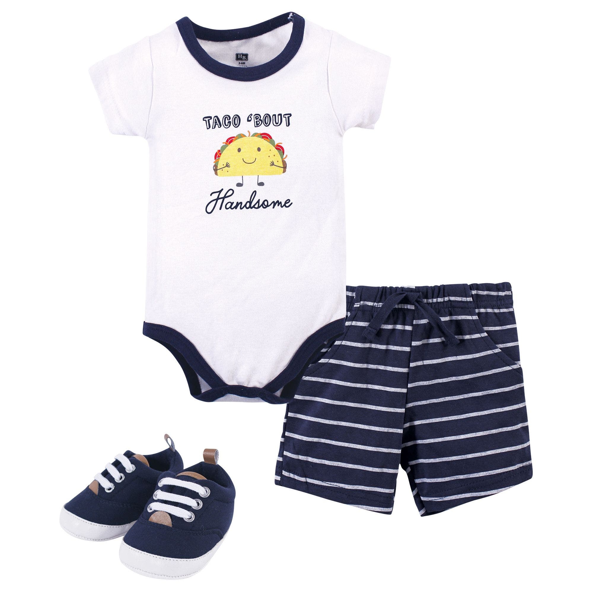 Hudson Baby Cotton Bodysuit, Shorts And Shoe Set In Multi