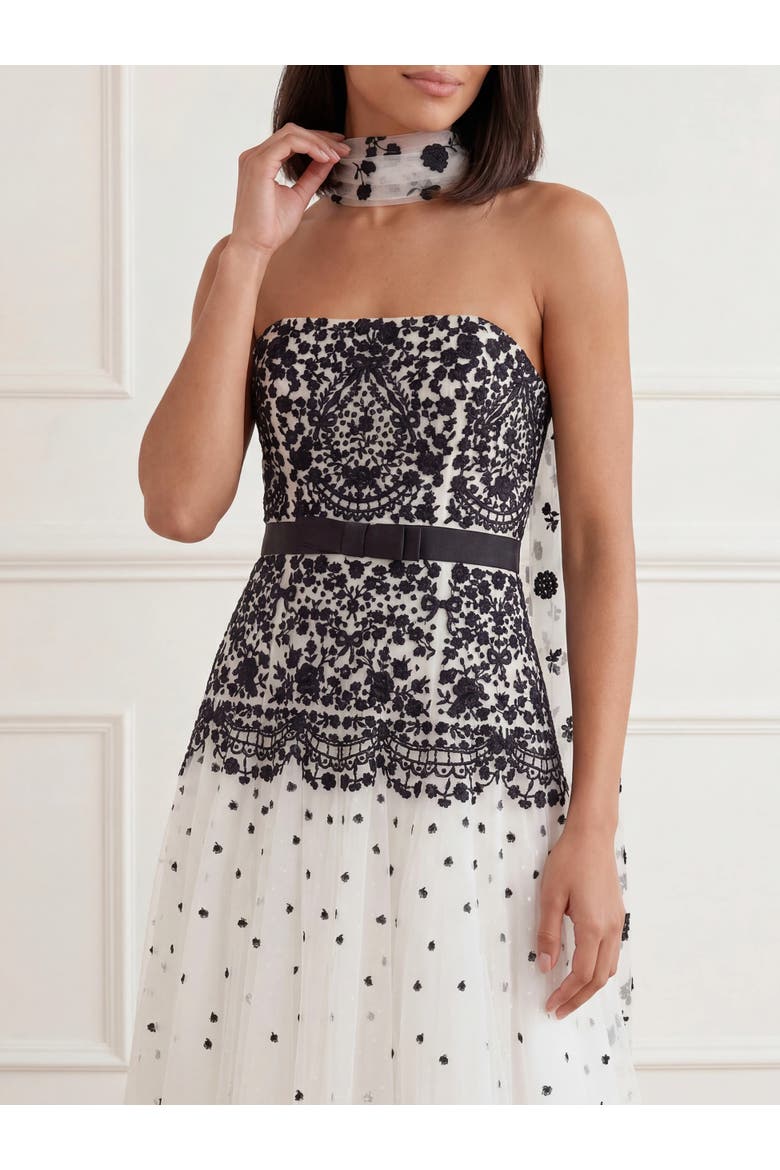 Romantic Lace Strapless Ball Gown, Alternate, color, Chalk/Graphite