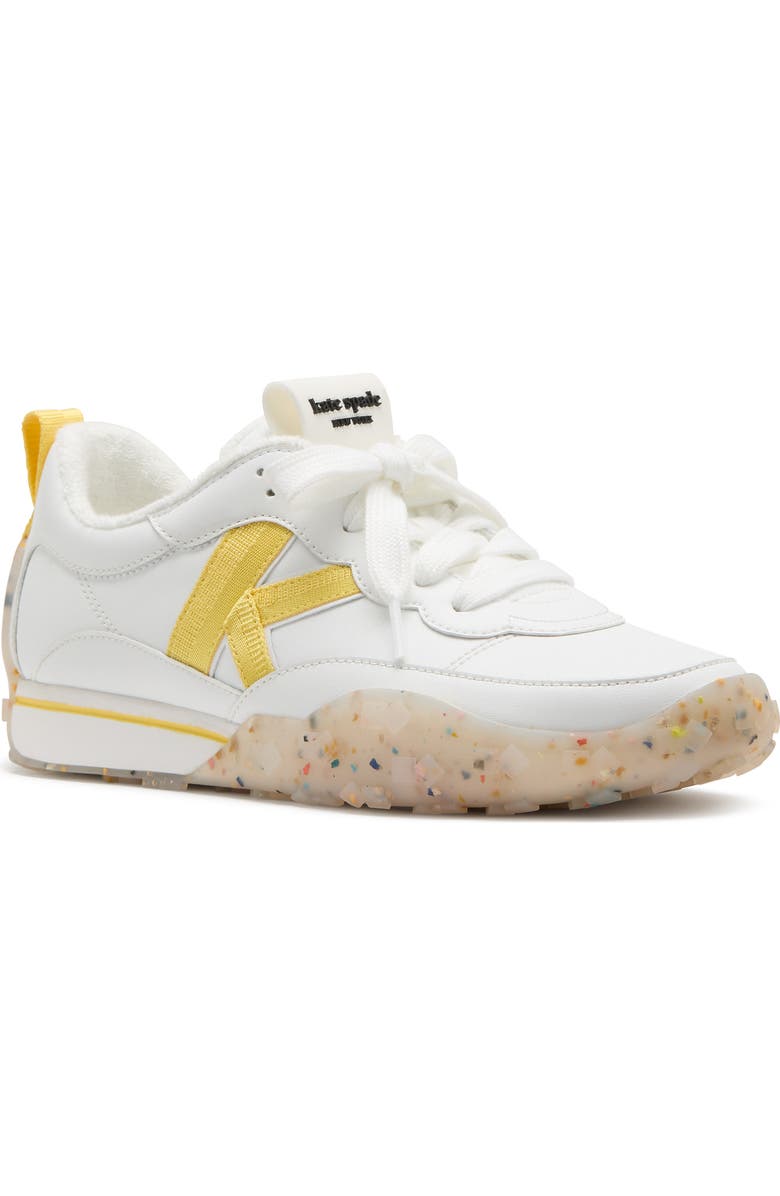 Kate Spade New York k as in kate leather sneaker, Main, color, True White/ Yuzu Jam
