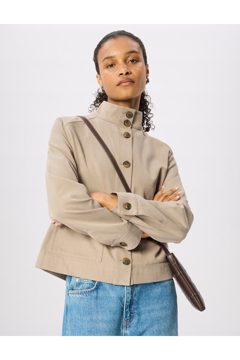 Funnel Neck Cotton Jacket, Alternate, color, Taupe
