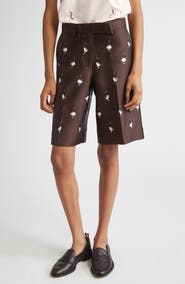 Thom Browne Geese Embroidered Twill Wide Leg Shorts