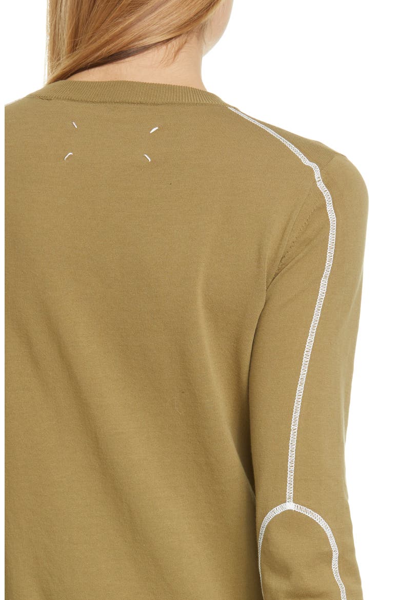 Stitch Elbow Patch Cotton Sweater, Alternate, color, MILITARY