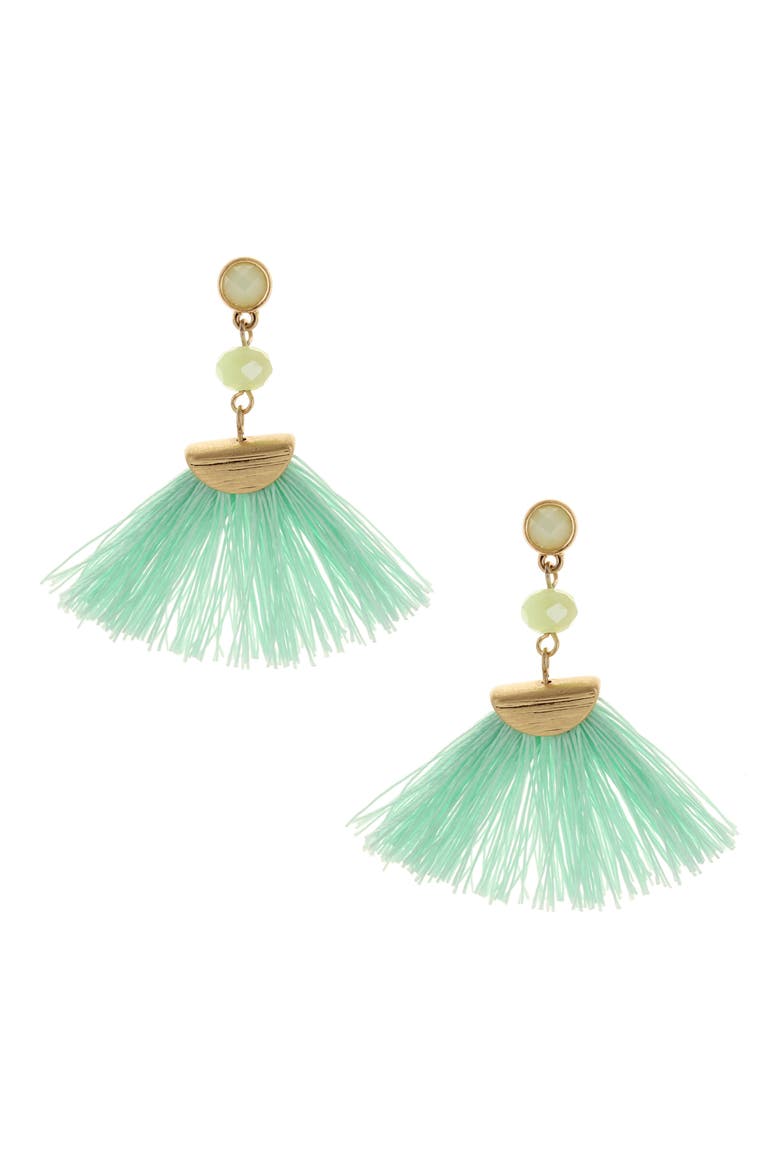 Beach Fan Crystal Drop Earrings, Main, color, WORN GOLD / MINT