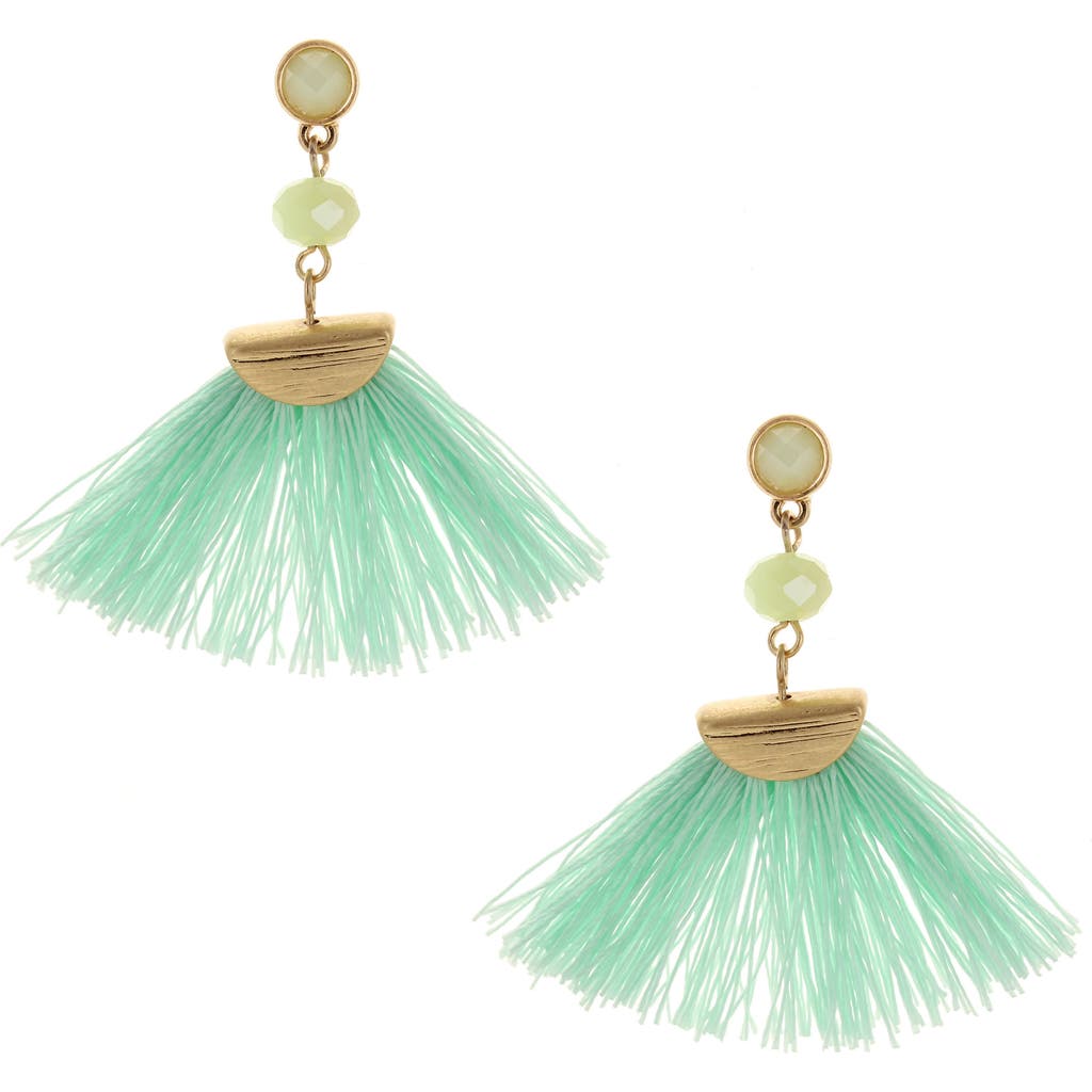 Olivia Welles Beach Fan Crystal Drop Earrings In Worn Gold/mint