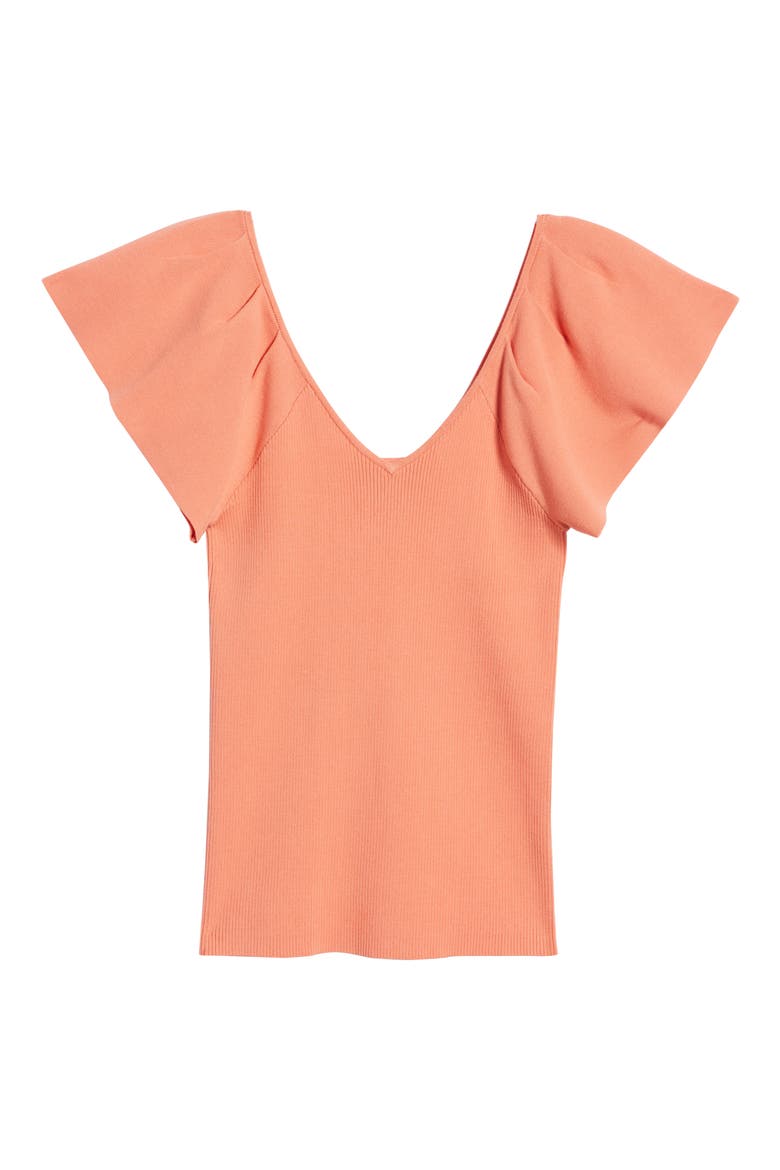 Flutter Sleeve Rib Sweater, Alternate, color, CORAL APPLE