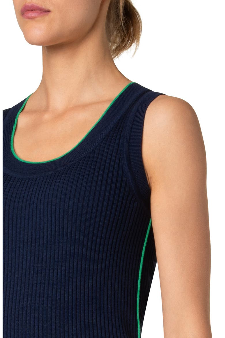 Piped Scoop Neck Virgin Merino Wool Rib Sweater Tank, Alternate, color, NAVY-SEA GREEN