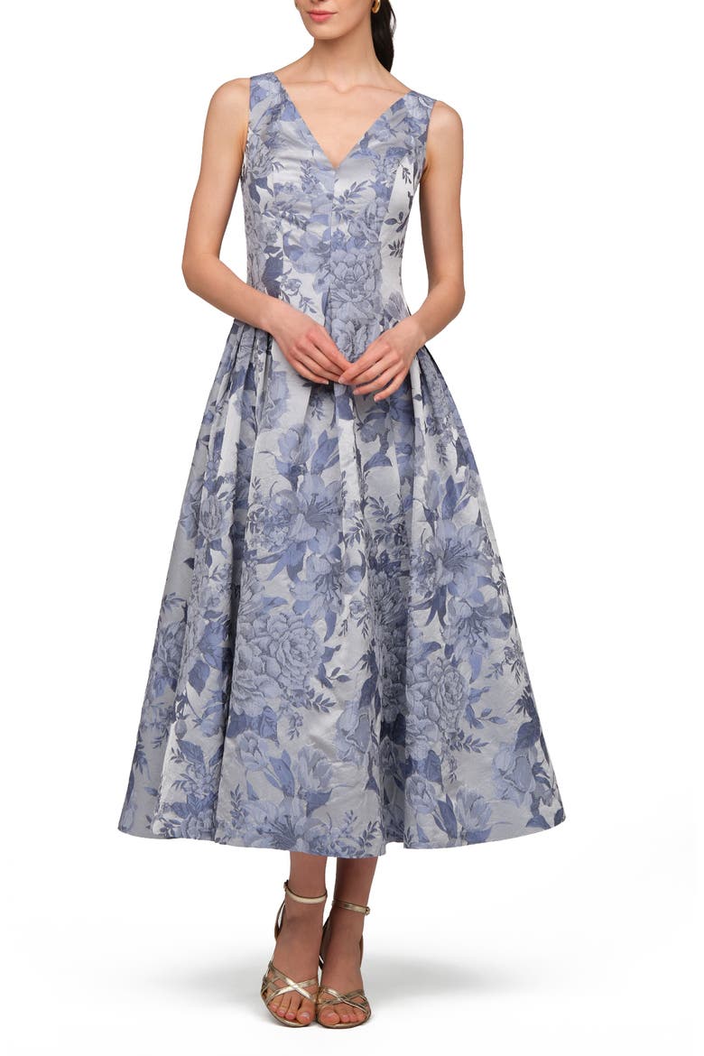 Lysandra Floral Jacquard Party Dress, Main, color, STONE WASH