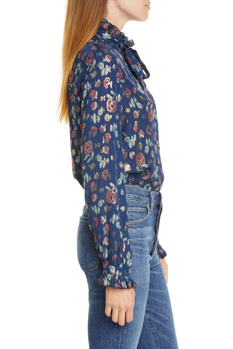 Emile Polka Dot Fil Coupé Top, Alternate, color, SHIMMER NAVY