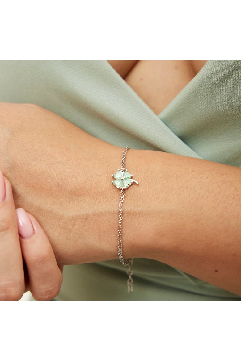 Sterling Silver Four Leaves Clover Bracelet - Green, Alternate, color, Silver