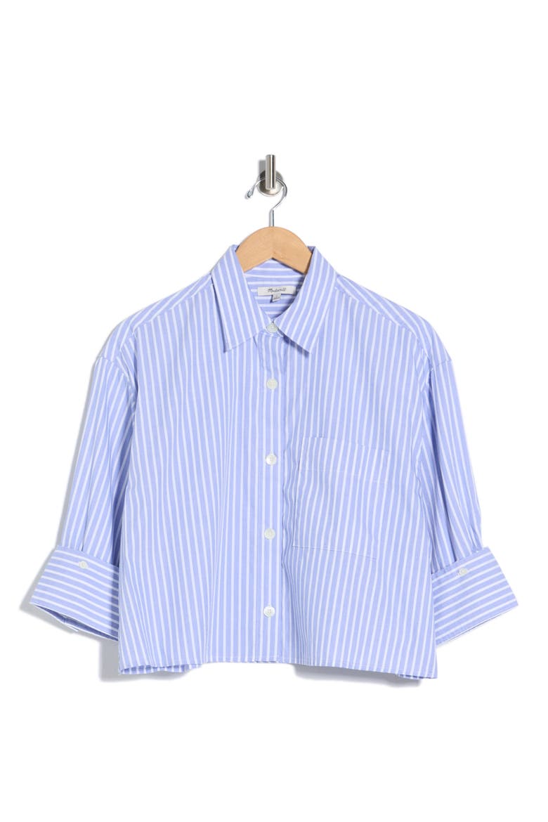 Stripe Cotton Button-Up Shirt, Alternate, color, LIGHT BLUE WHITE STRIPE
