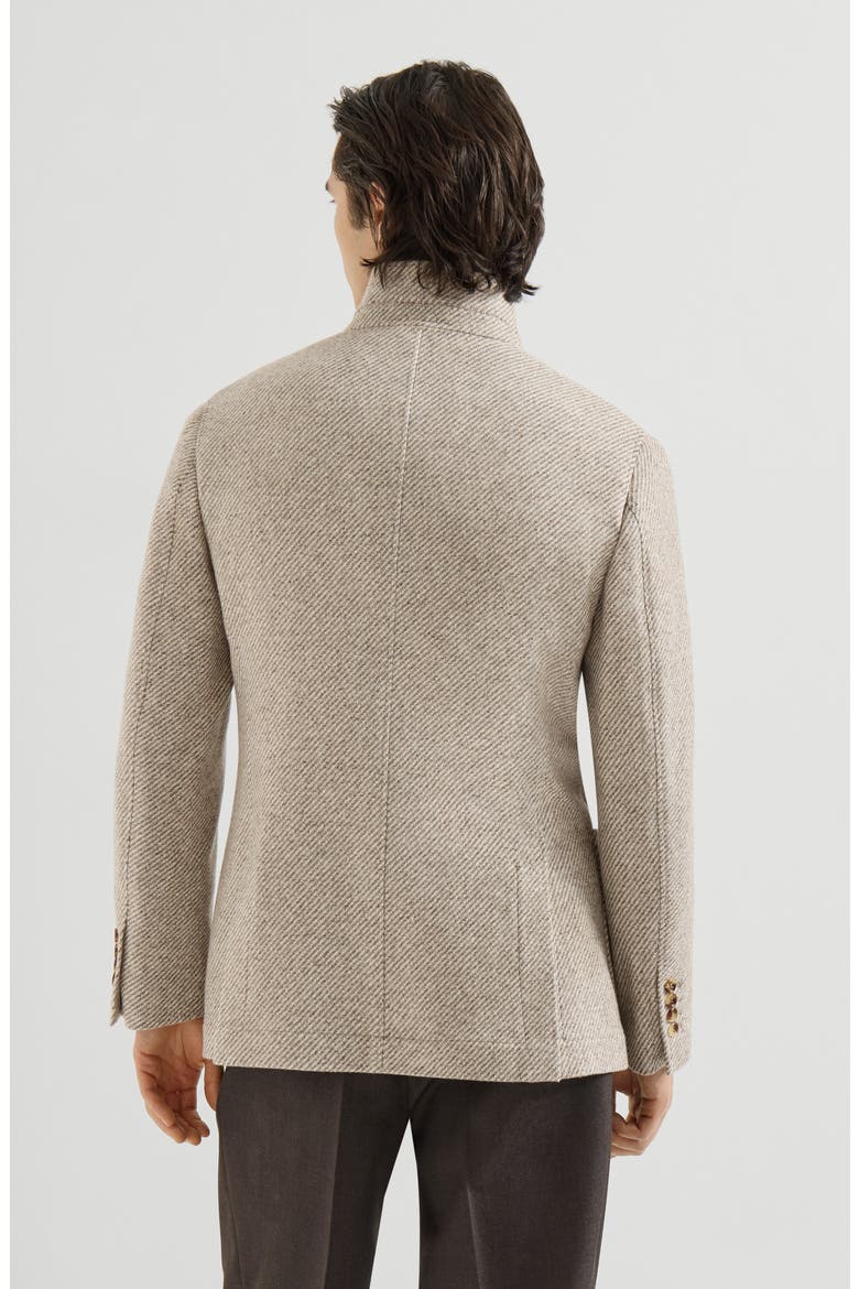 Cashmere and silk diagonal outerwear blazer with patch pockets, Alternate, color, Sand