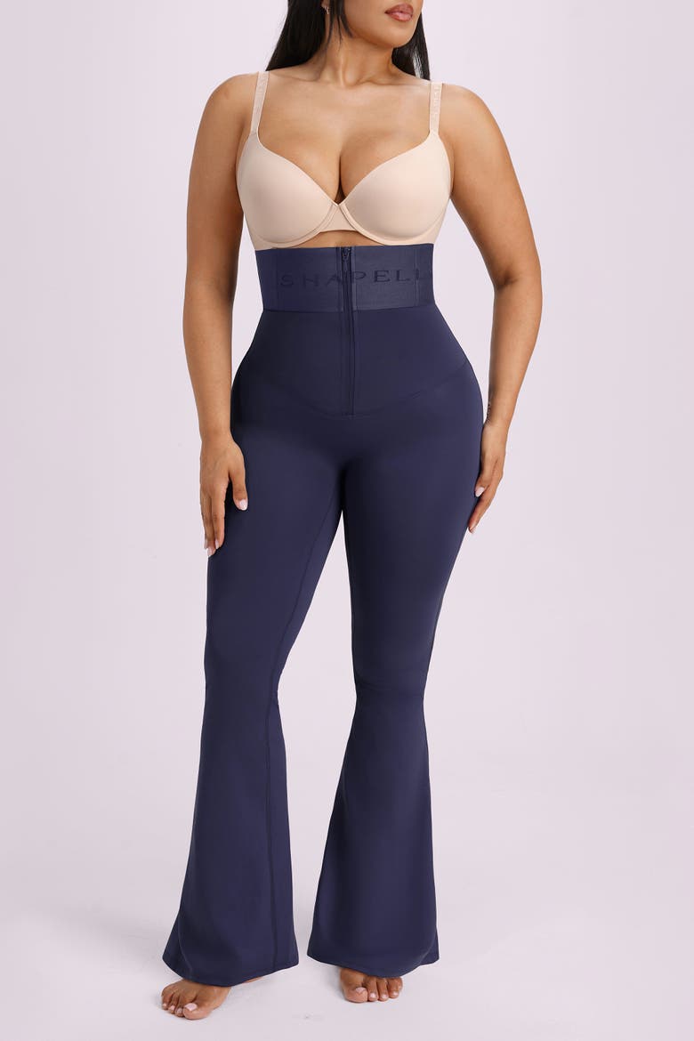 High Waist Tummy Control Front Zip Butt Lift Sculpting Flare Leggings, Alternate, color, Navy Blue