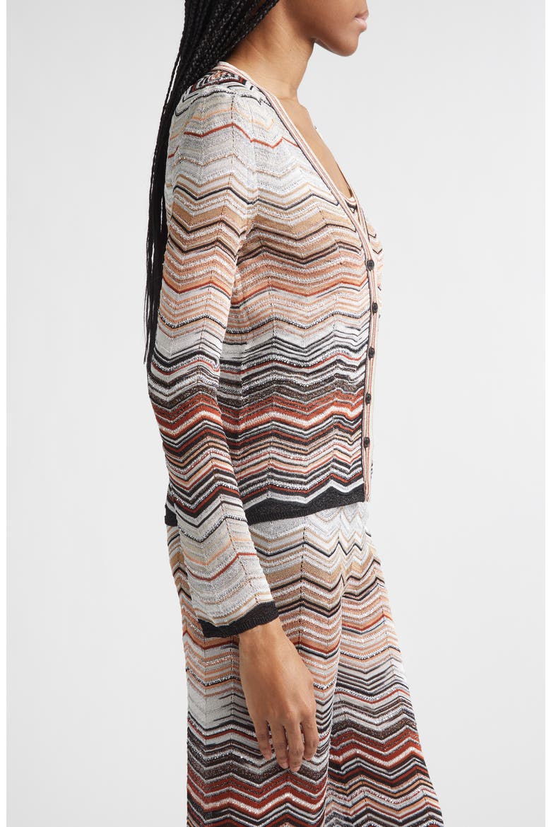 Zigzag Lamé Cardigan, Alternate, color, RED AND BEIGE TONES