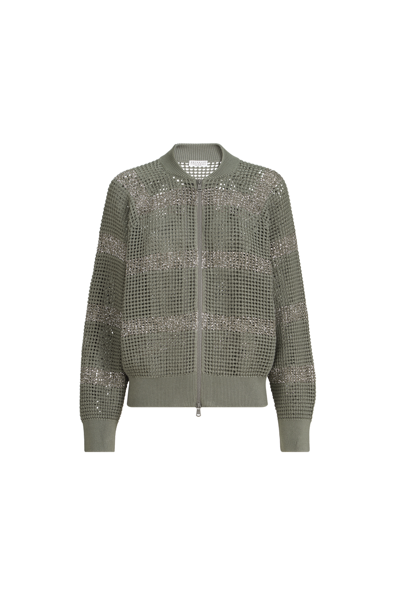 Cardigan with dazzling stripes, Alternate, color, Khaki