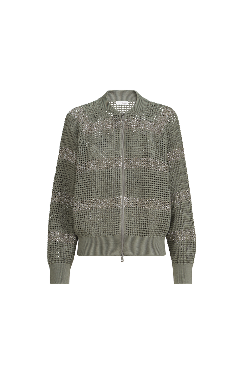 Brunello Cucinelli Cardigan with dazzling stripes, Alternate, color, Khaki