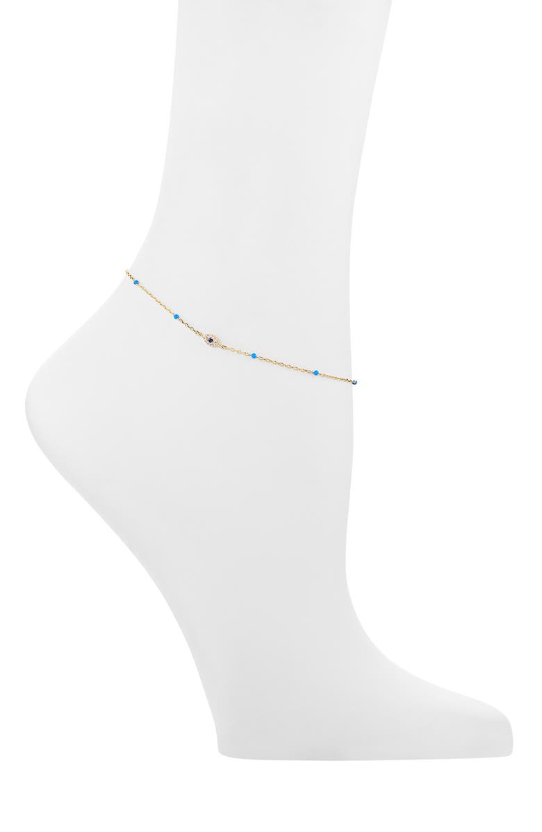 ARGENTO VIVO Turquoise Evil Eye Anklet, Alternate, color, Gold
