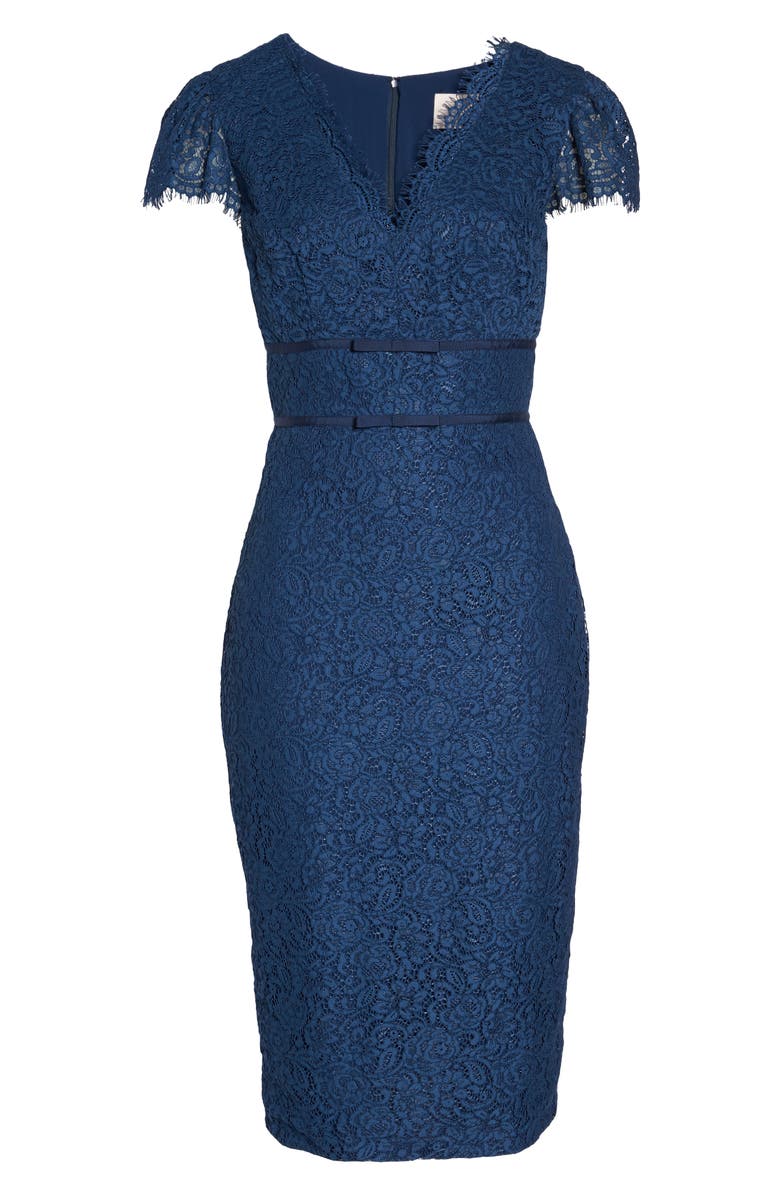 Gal Meets Glam Collection Ginger Rosebud Lace Sheath Dress, Alternate, color, 