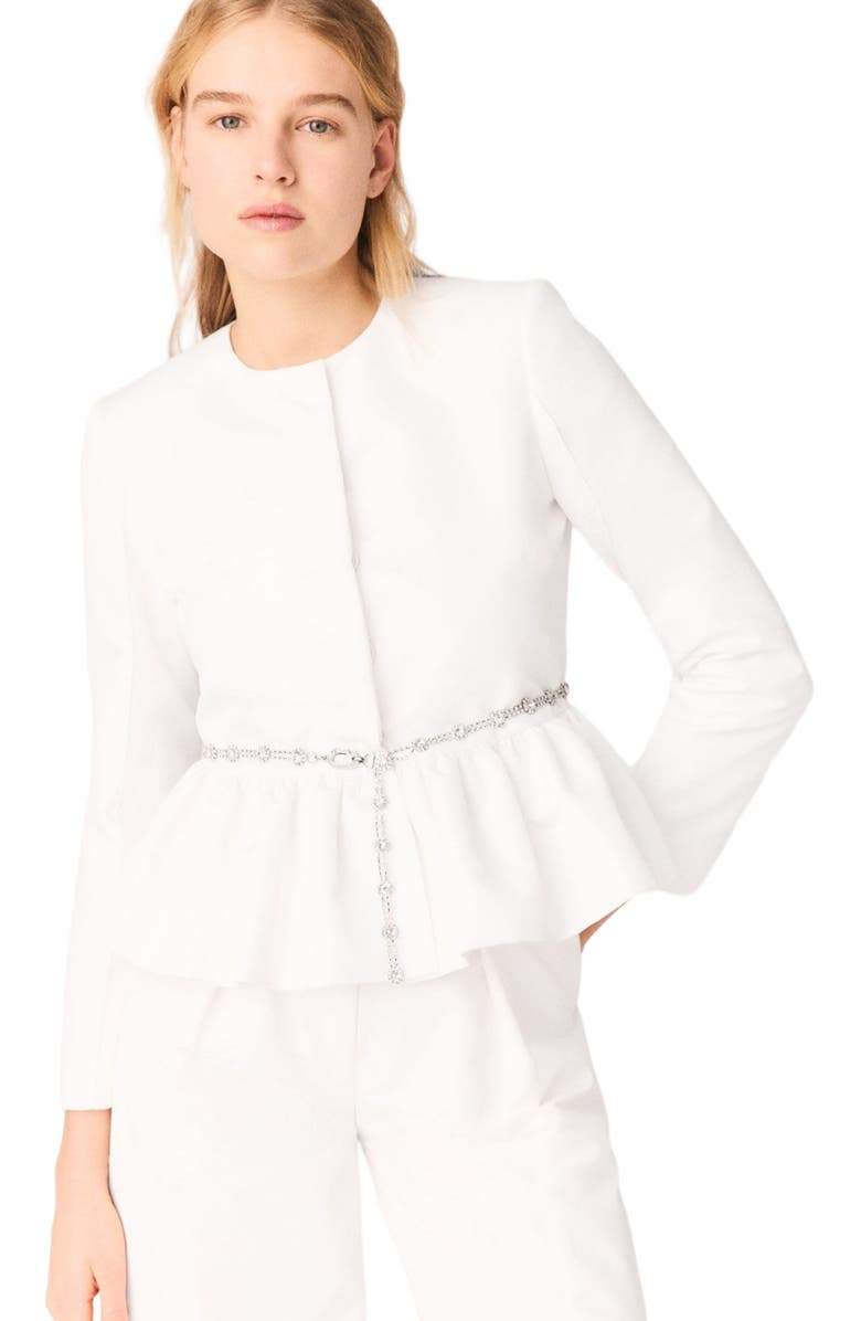 maje Cropped jacket with jewelled belt, Alternate, color, White