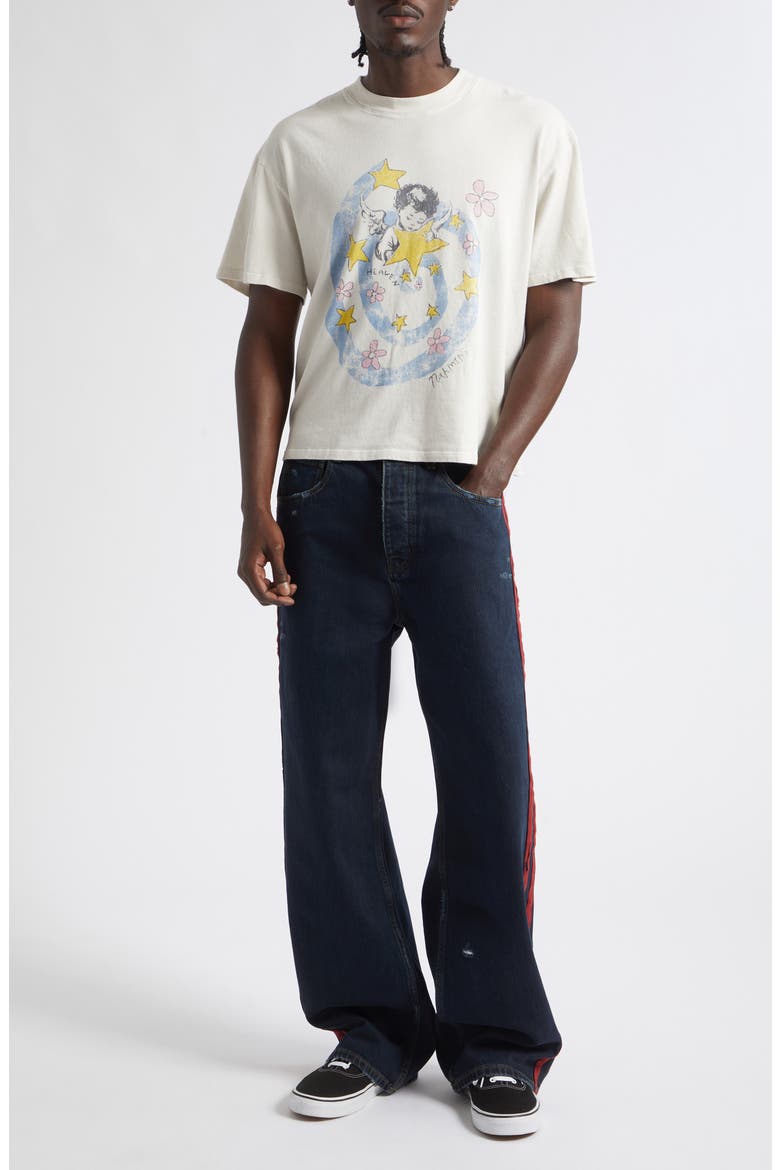 Destroyed Denim Track Pants, Alternate, color, DARK INDIGO WASH