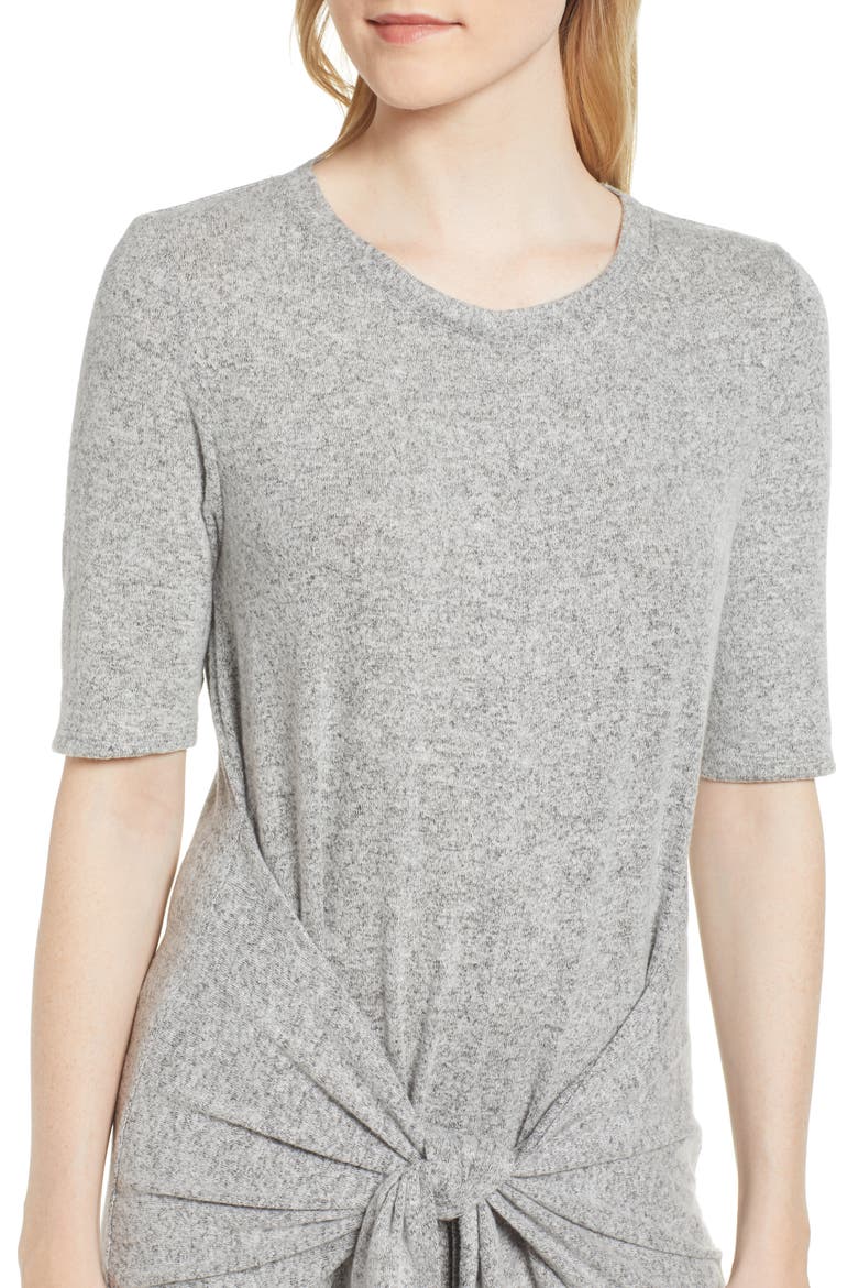 Caslon Off-Duty Tie Front Knit Dress, Alternate, color, GREY HEATHER