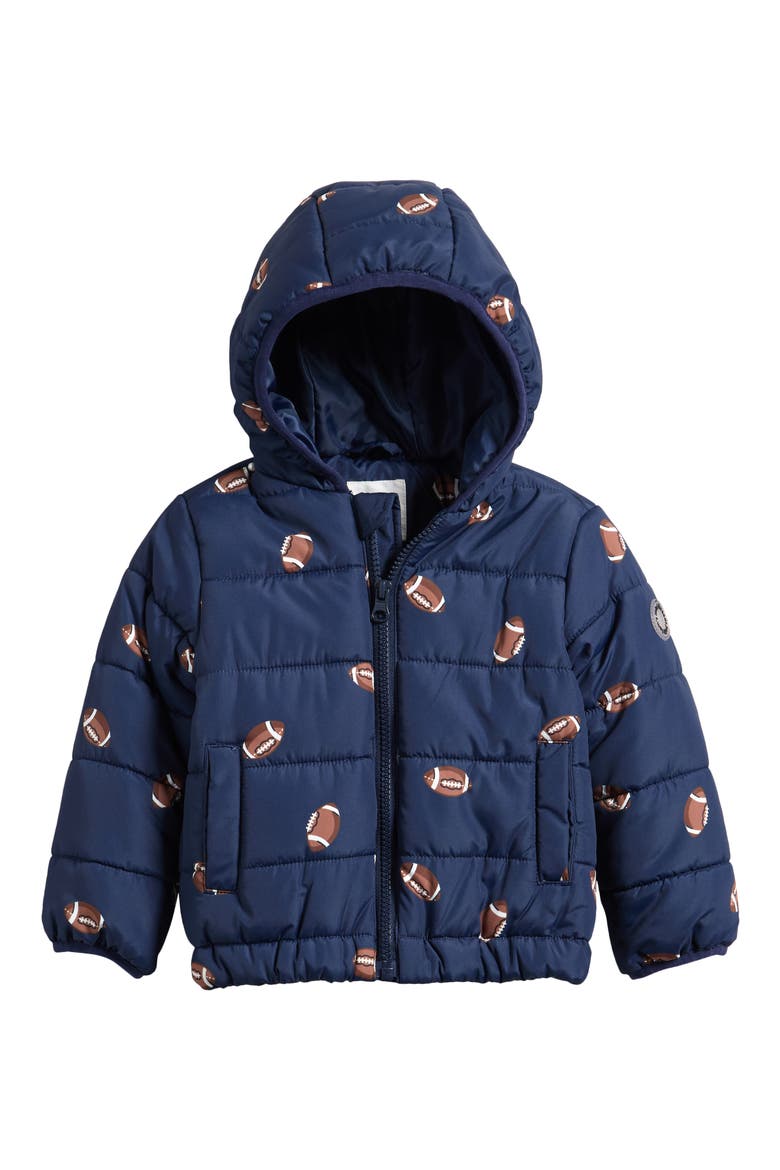 Kids' Football Print Lightweight Puffer Jacket, Main, color, NAVY