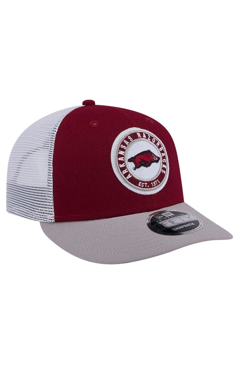 New Era Men's New Era Cardinal Arkansas Razorbacks Throwback Circle Patch 9FIFTY Trucker Snapback Hat, Alternate, color, Cardinal