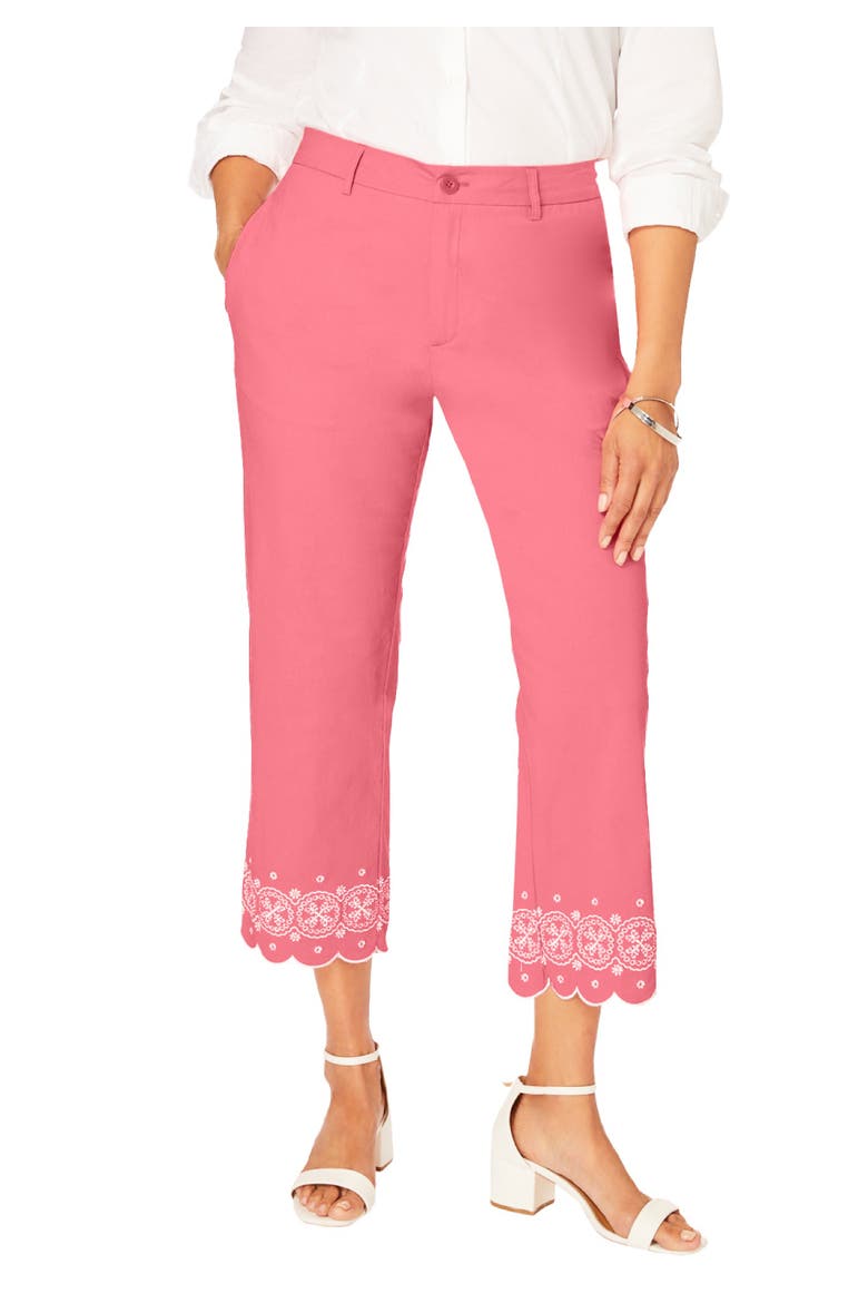 Stretch Poplin Classic Cropped Straight Leg Pant, Main, color, TEA ROSE MEDALLION EMBROIDERY