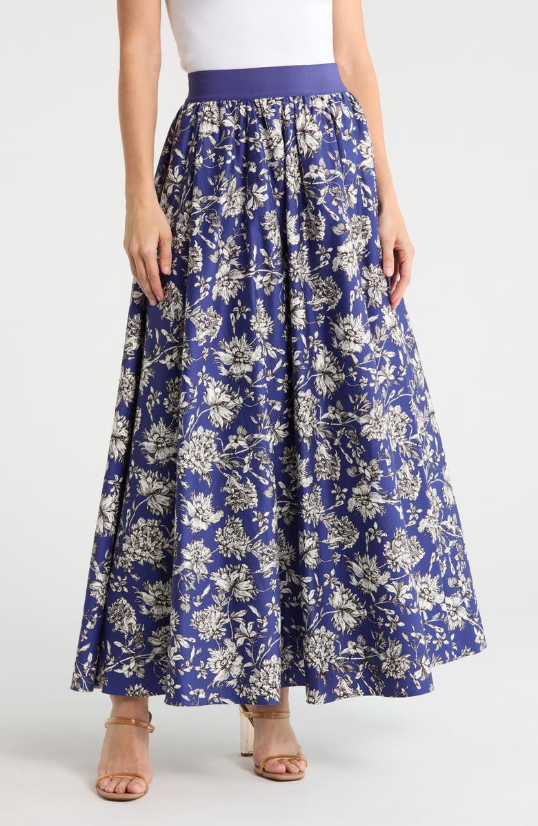 Alice + Olivia Nilda Maxi Skirt, Main, color, Blooming Wild Indigo