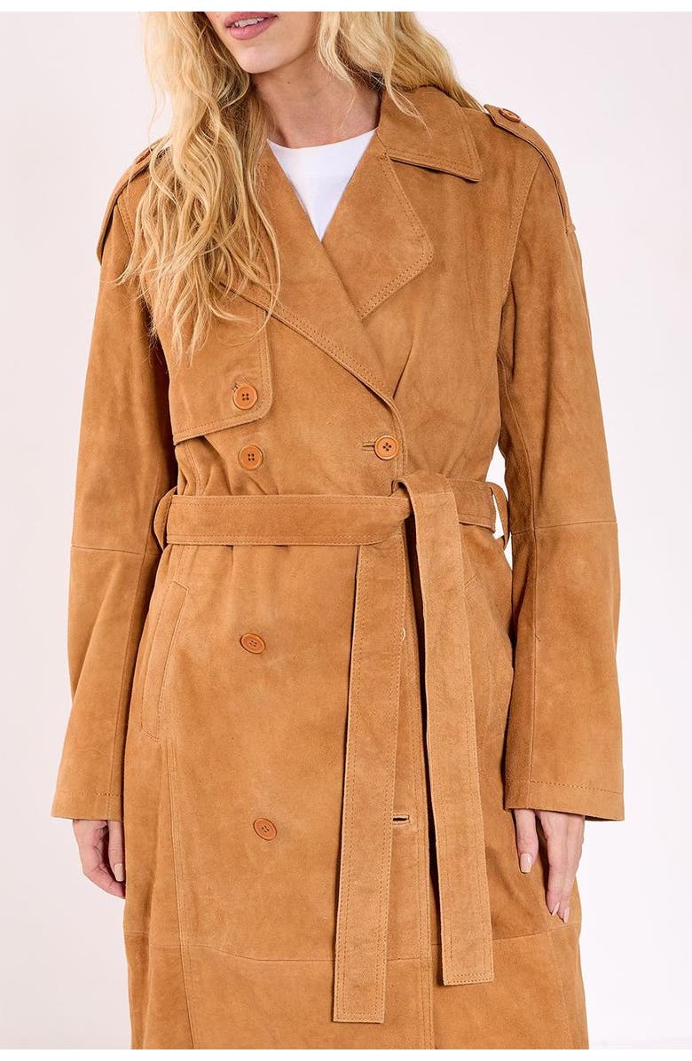 NASTY GAL Real Suede Trench Coat, Alternate, color, Tan