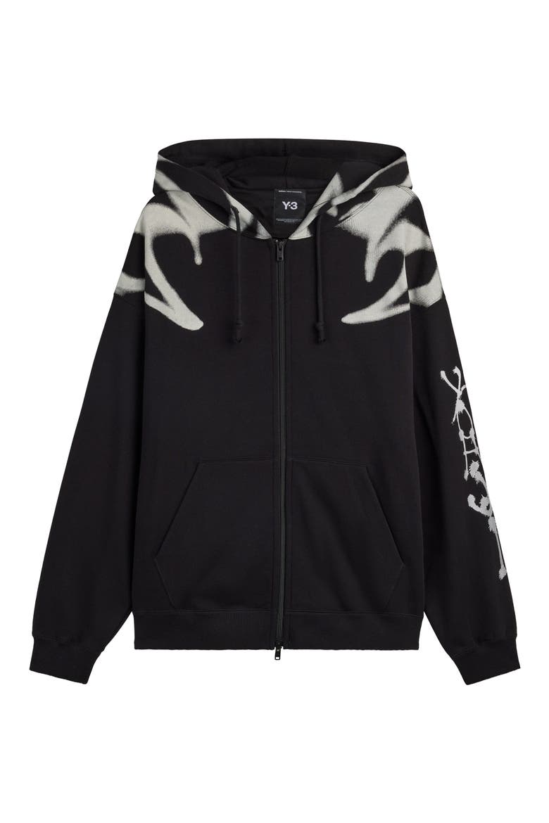 Graphic Cotton French Terry Zip Hoodie, Alternate, color, BLACK