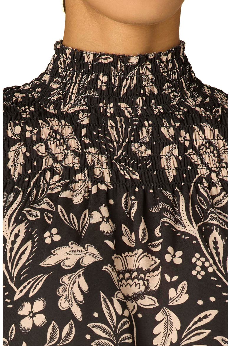 Long Smock Flounce Sleeve Funnel Neck Top, Alternate, color, BLACK/ PEARL DUST