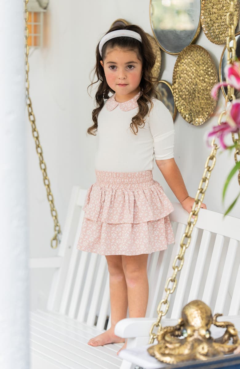 Manière Kids' Floral Peter Pan Collar Cotton Blend Rib Top, Alternate, color, Slate