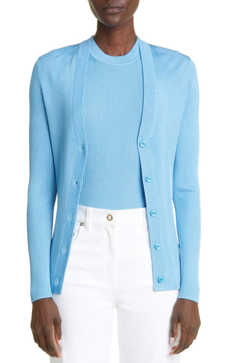 Mixed Rib V-Neck Cardigan, Main, color, BLUE
