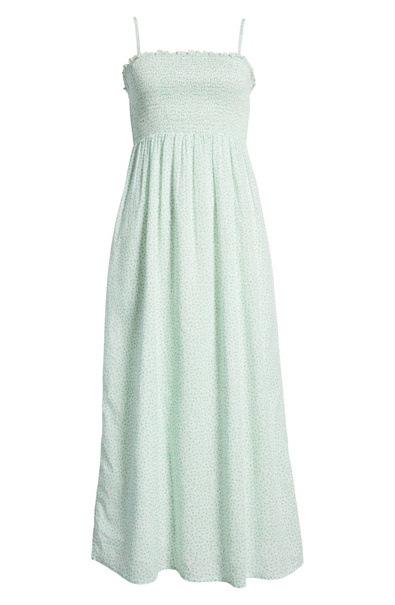 Billabong Baha Smocked Floral Midi Sundress, Alternate, color, Salt Crystal