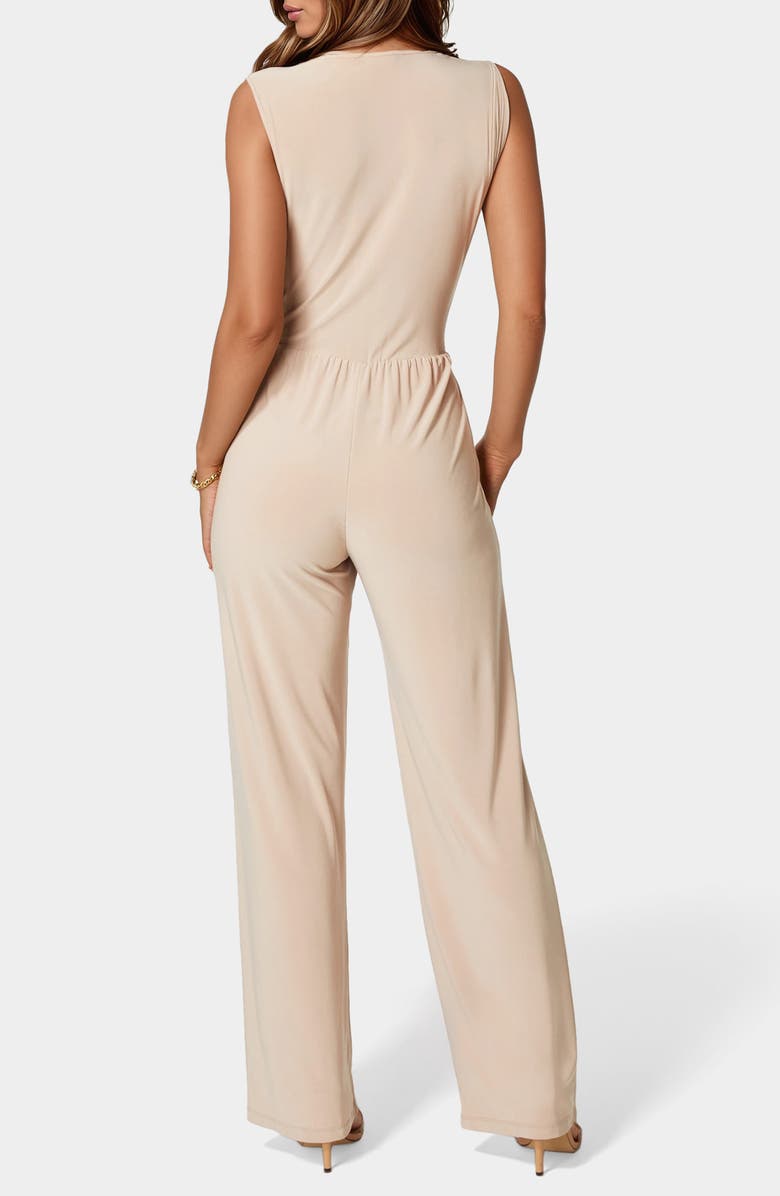 bebe Sleeveless Faux Wrap Jumpsuit, Alternate, color, Mocha