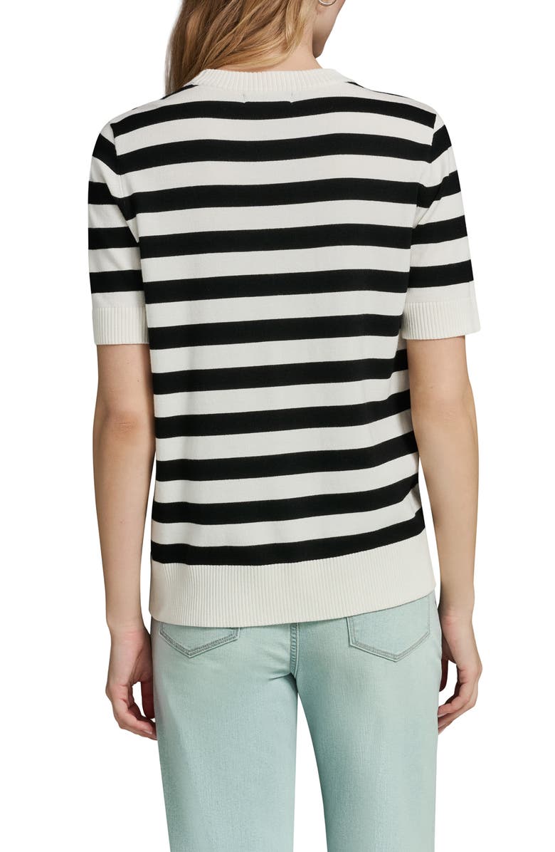 KARL LAGERFELD PARIS Bead & Faux Pearl Rose Detail Stripe Sweater, Alternate, color, 