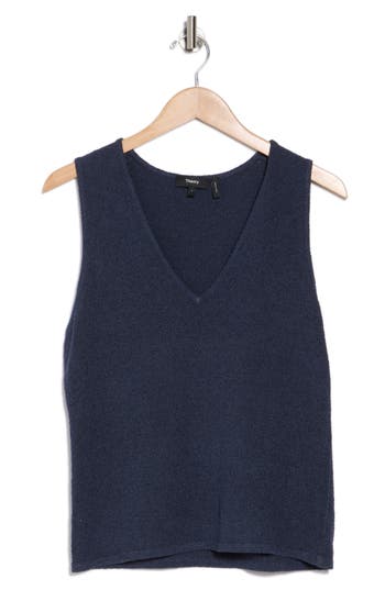 Theory Bouclé Silk Blend Tank In Navy