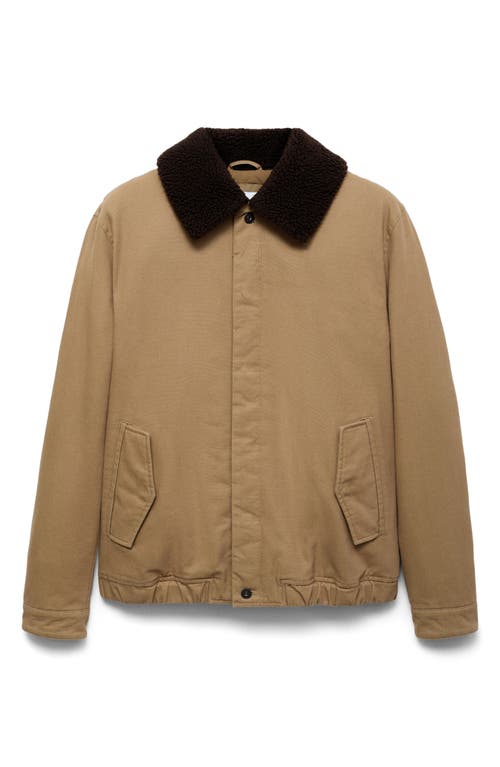 Mango Canvas Insulated Jacket With Faux Shearling Collar In Medium Brown
