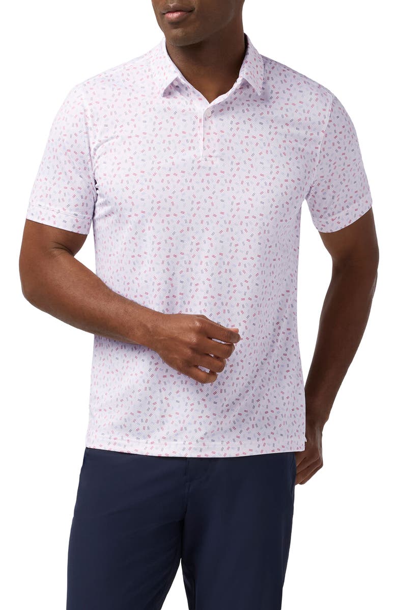 Mizzen+Main Haylard Trim Fit Geo Print Polo, Main, color, Red Hot Scattered Dash