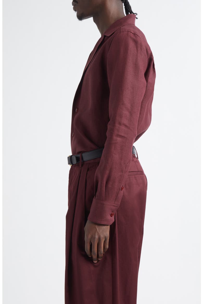 Deep V Linen Button-Up Shirt, Alternate, color, M5039 BROWN DARK VIOLET