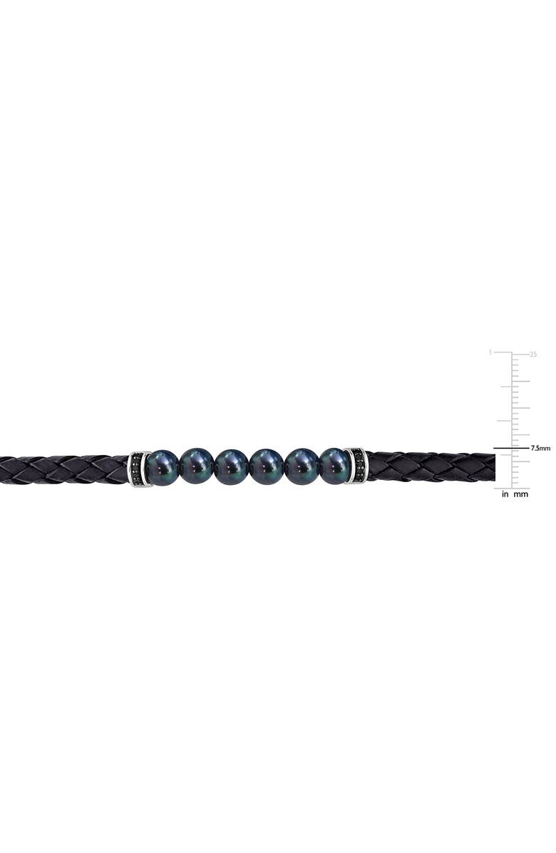 DELMAR Men's Black Cultured Freshwater Pearl Diamond Braided Leather Bracelet - 0.26ct., Alternate, color, Black